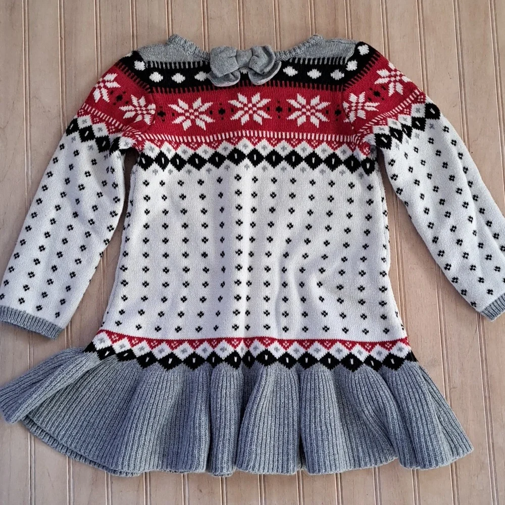Gymboree Toddler Fair Isle Sweater Dress Nordic Holiday Knit Cotton Ruffles